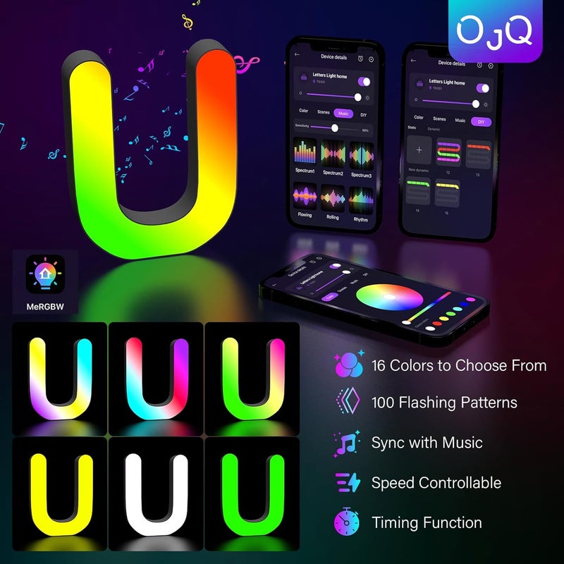 OJQ Light Up Letters LED Letter - Bedroom Lighted Colorful Alphabet Letter Music Sync Color Change - Christmas Birthday Gifts for Girl - Teen Girls Room Decor Gifts Party Home Wall Bedroom Decor - Image 4
